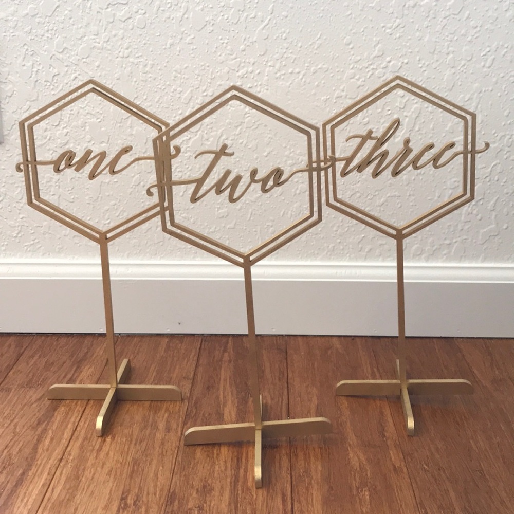 Gold Script Table Number Stands (Table Number 1-5)
